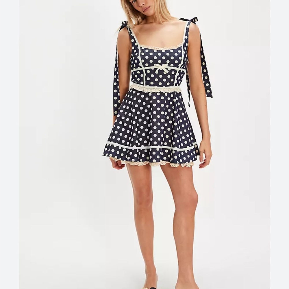 For Love and Lemons Dolly Denim Navy Polka Dot Dress - Picture 5 of 9